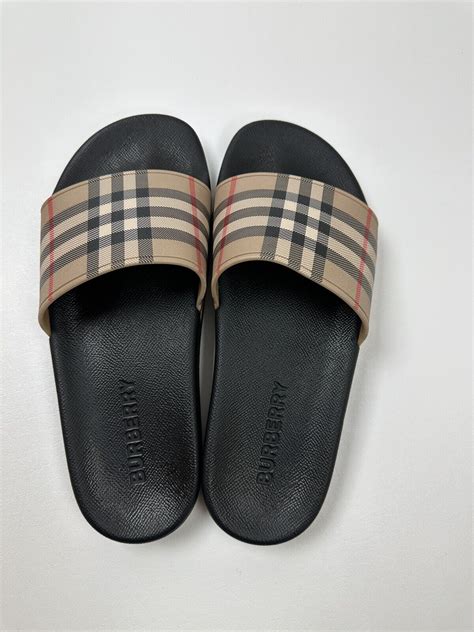 vintage check slide sandal burberry|burberry check slides beige.